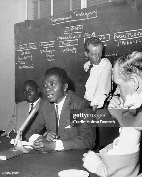 The self styled President of the Independent Katanga Republic, Moise Tshombe addresses a press conference after declaring the country's independent....