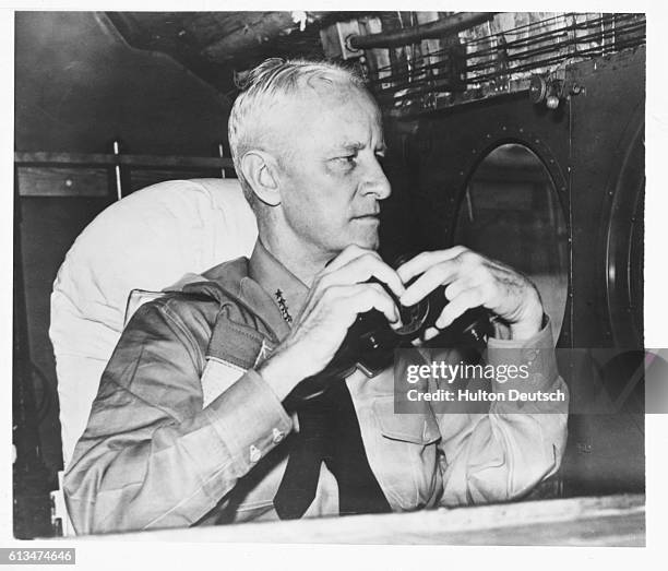 American Admiral Chester William Nimitz, commander of the Pacific Fleet, on board an aircraft.