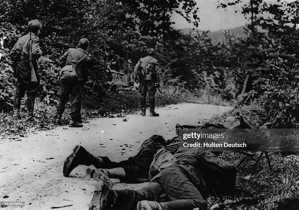 Yugoslav Resistance Fighters on the Lookout for German Troops, 1944