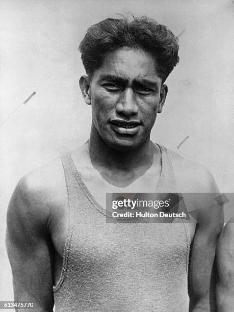 Duke Kahanamoku, the Hawaiian swimmer, who was heralded a hero after his rescue of six people from the yacht Thelam which capsized in rough seas off...