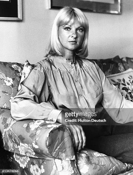 The model and show girl Mandy Rice-Davies at her West Midlands home.