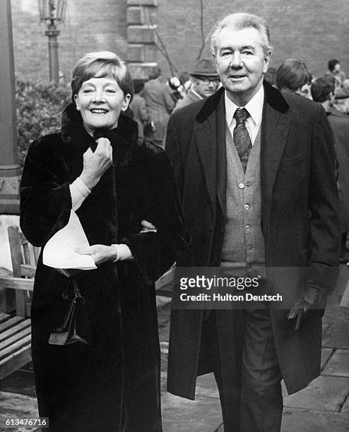 Actress Rachel Kempson and her husband, actor Michael Redgrave, attend a memorial service for Dame Edith Evans at Saint Paul's Church in Covent...