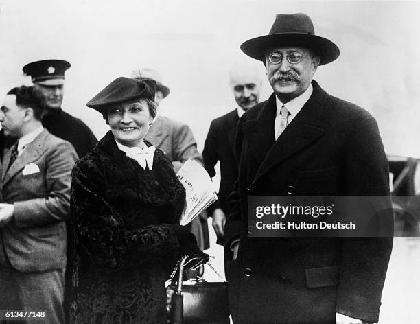 Leon Blum, the French Prime Minister, arrives in England with his wife.