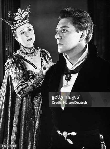 Googie Withers as Gertrude and Michael Redgrave as Hamlet in the 1958 production of Shakespeare's tragedy at the Memorial Theatre in Stratford.