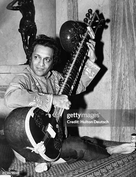 Ravi Shankar, the Indian musician during a visit to London to perform in two concerts at the Royal Festival Hall. He is to give a recital with the...