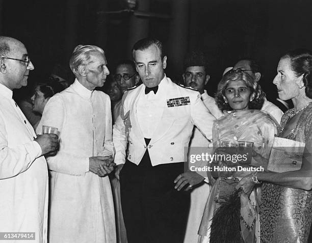 Lord Louis Mountbatten the Viceroy of India, and his wife with other guests at a reception given for Muslim members of the Interim Government.