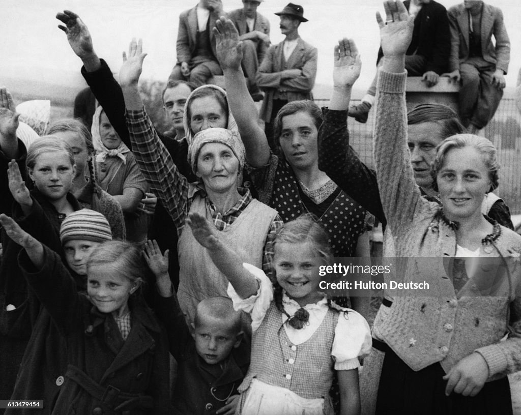 Sudeten-Germans Salute the Arrival of Nazi Soldiers in Austria, 1938