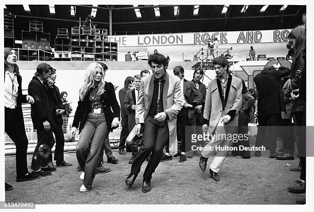 Teddy boys at a rock 'n' roll revival show, staged at Wembley.
