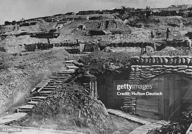 The dugouts and trenches of the French army at Verdun during the First World War. The first stage of the Battle of Verdun took place between February...