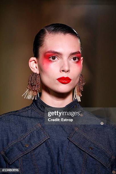 Make-up detail at the Kenzo show as part of the Paris Fashion Week Womenswear Spring/Summer 2017 on October 4, 2016 in Paris, France.
