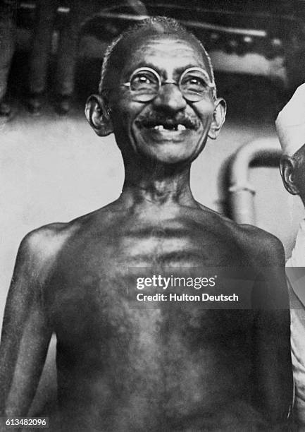 Additional Hulton Text: Photo shows: Gandhi on board the boat that brought him from India to England, 1931. Information from photo: Gandhi; Mohandas...