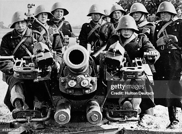 An artillery crew of the Danish Army before the Germany invasion of Denmark in World War II.