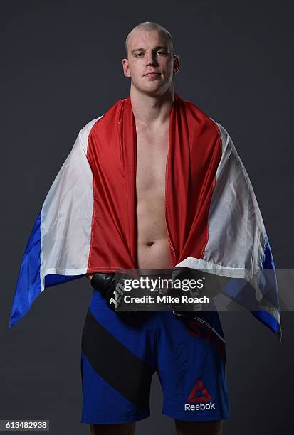 Stefan Struve of The Netherlands poses for a post fight portrait backstage during the UFC 204 Fight Night at the Manchester Evening News Arena on...