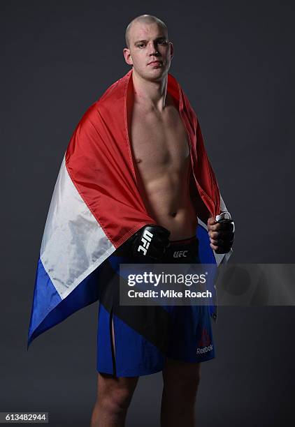 Stefan Struve of The Netherlands poses for a post fight portrait backstage during the UFC 204 Fight Night at the Manchester Evening News Arena on...