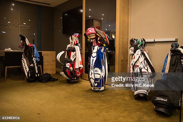 Players' bag are seen sit in the club during the Fubon Taiwan LPGA Championship on October 9, 2016 in Taipei, Taiwan.
