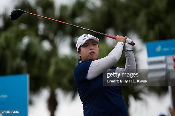 Shanshan Feng of Guangzhou China plays a shot in the Fubon Taiwan LPGA Championship on October 9, 2016 in Taipei, Taiwan.