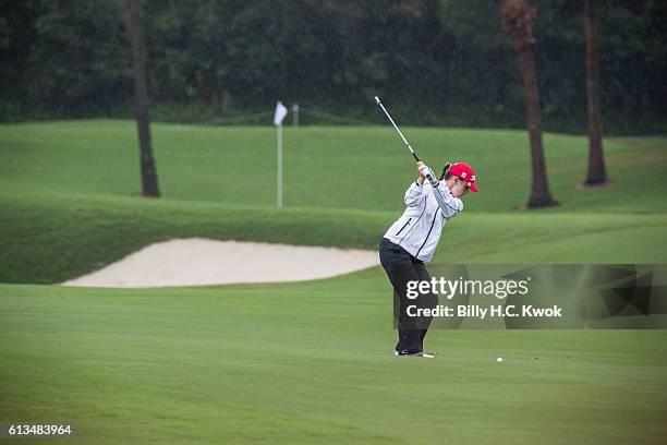 Karine Icher of France plays a shot in the Fubon Taiwan LPGA Championship on October 9, 2016 in Taipei, Taiwan.