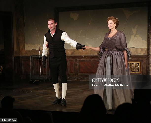 Liev Schreiber and Janet McTeer during the first Broadway preview of "Les Liaisons Dangereuses" at the Booth Theatre on October 8, 2016 in New York...