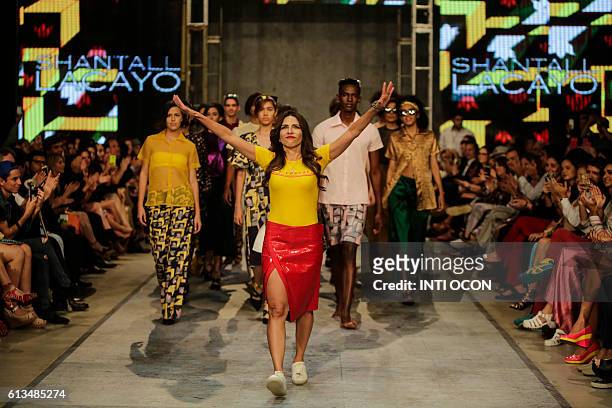 Cloth Designer Shantall Lacayo celebrates in the runway her presentation during show of Nicaragua Diseña in Managua on October 8, 2016. Shantall...