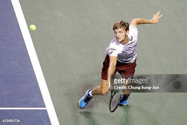 David Goffin of Belgium in action during the men's singles final match against Nick Kyrgios of Australia on day seven of Rakuten Open 2016 at Ariake...