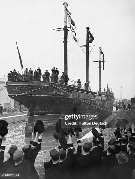 The famous sailing ship Cutty Sark was towed from the East India Dock to her specially prepared berth at Greenwich this morning. When she is in the...