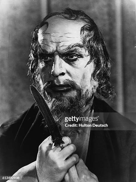 Actor Emlyn Williams as Shylock in Shakespeare's Merchant of Venice at the Memorial Theatre in Stratford, 1956.