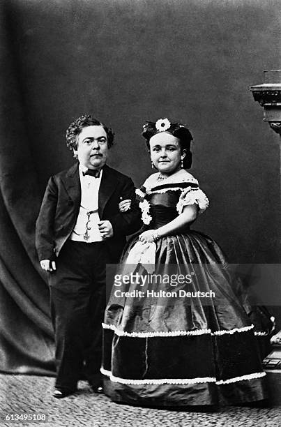 Charles Sherwood Stratton, known as General Tom Thumb, stands with his wife, whose maiden name is Lavinia Warren, on their wedding day in 1863....