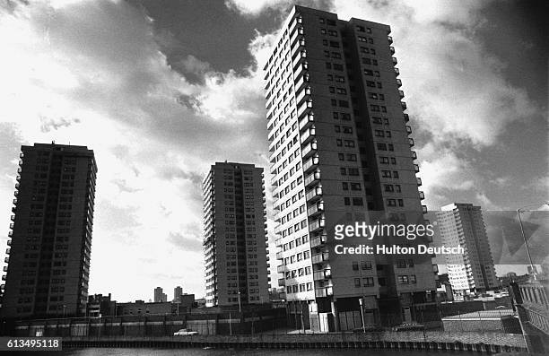 High rise flats in Hackney, London, 1977.