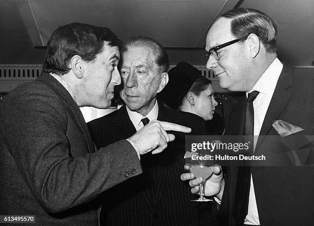 The American millionaire businessman J. Paul Getty with British broadcasters David Frost and Cliff Michelmore at a Foyles literary luncheon.