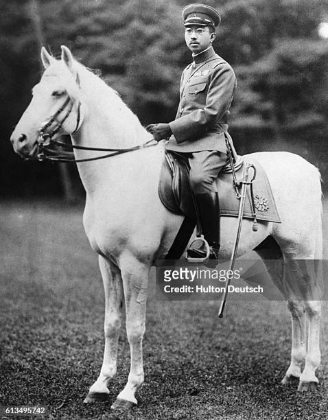 Emperor Hirohito of Japan on horseback, circa 1940.