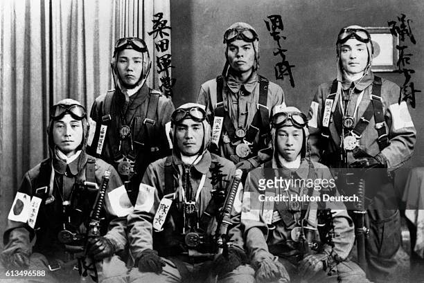 Determination and pride show in the faces of young Japanese pilots trained as kamikaze flyers. These suicide pilots crashed planes loaded down with...