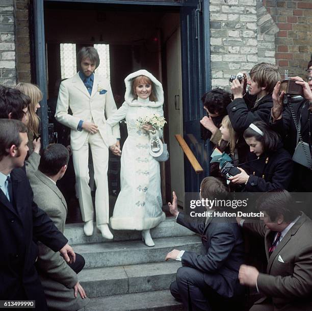 The wedding of pop singer Lulu and Maurice Gibb of The Beegees at Gerrards Cross Church.