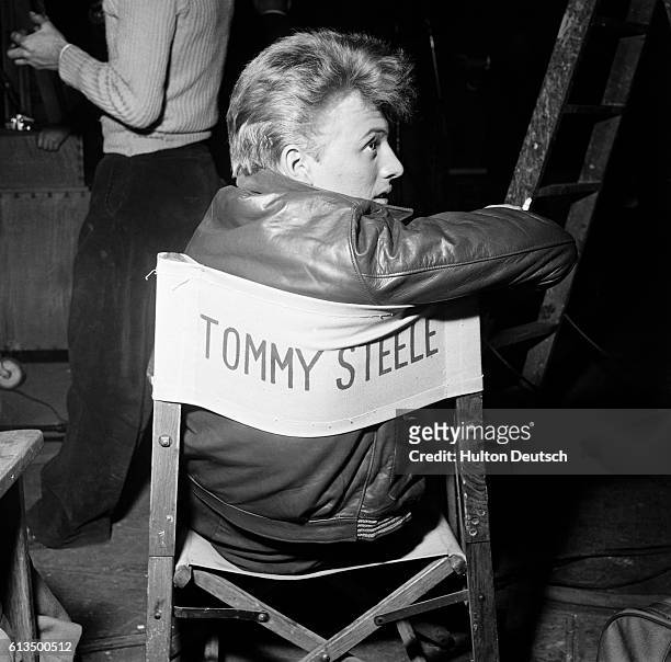 The British entertainer Tommy Steele on set during the filming of the 1957 film The Tommy Steele Story.