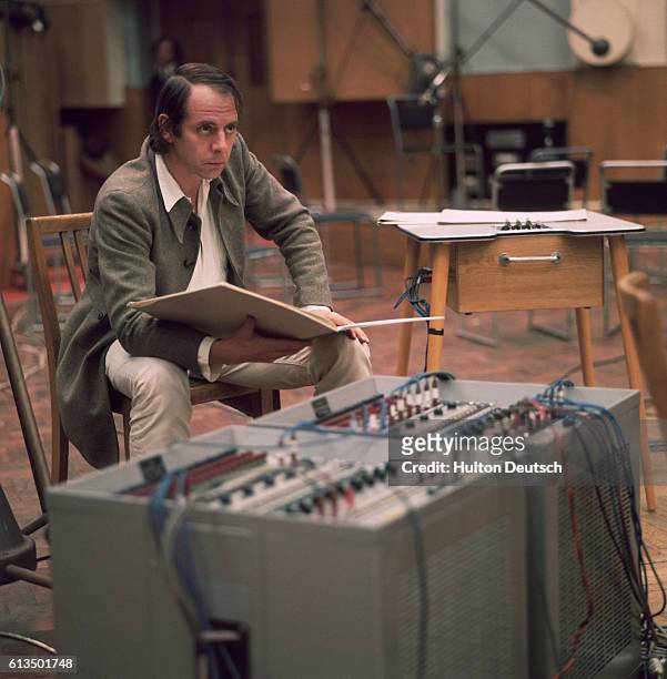 German composer Karlheinz Stockhausen in the recording studio.