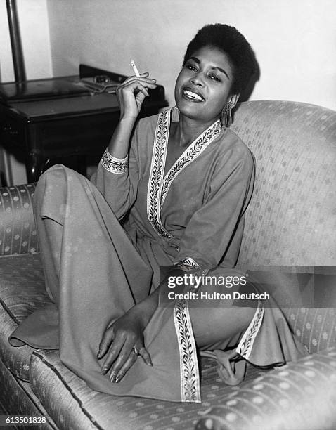 Abbey Lincoln, the American singer, at her hotel room in London during her visit. The famous American singer, Abbey Lincoln, arrived in London this...