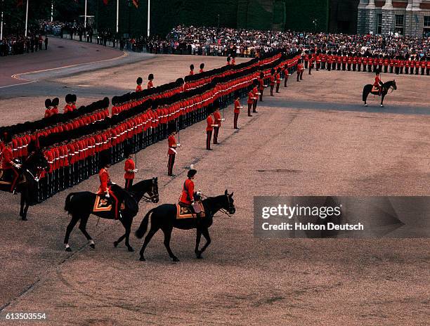 In celebration of Queen Elizabeth II's birthday, members of The Life Guard participate in the Trooping the Color ceremony at Horse Guards Parade.