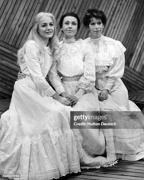 Some of the cast of a production of The Cherry Orchard by Anton Chekhov at the Riverside Studios in London. Shown are Caroline Langrishe who plays...