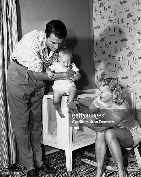 Actor Gregory Peck with his wife Greta Konen Rice and their young son Stephen, ca. 1945.