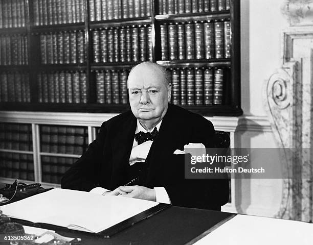 New portrait of Sir Winston Churchill the Prme Minister - in the Cabinet Room at No.10 Downing Street. This was specially taken for his 79th birthday...