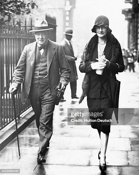 Sir Winston Churchill the Chancellor of the Exchequer, with his wife Clementine in 1929, the year in which they celebrated their 21st wedding...
