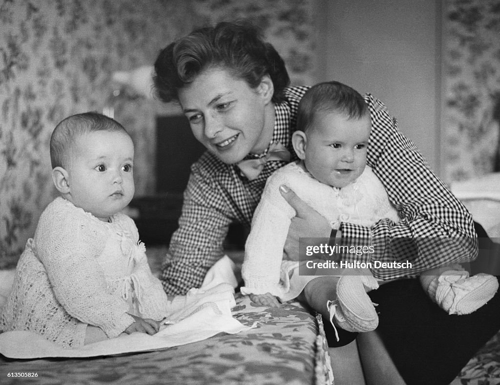 Actress Ingrid Bergman and Her Twin Daughters, 1953