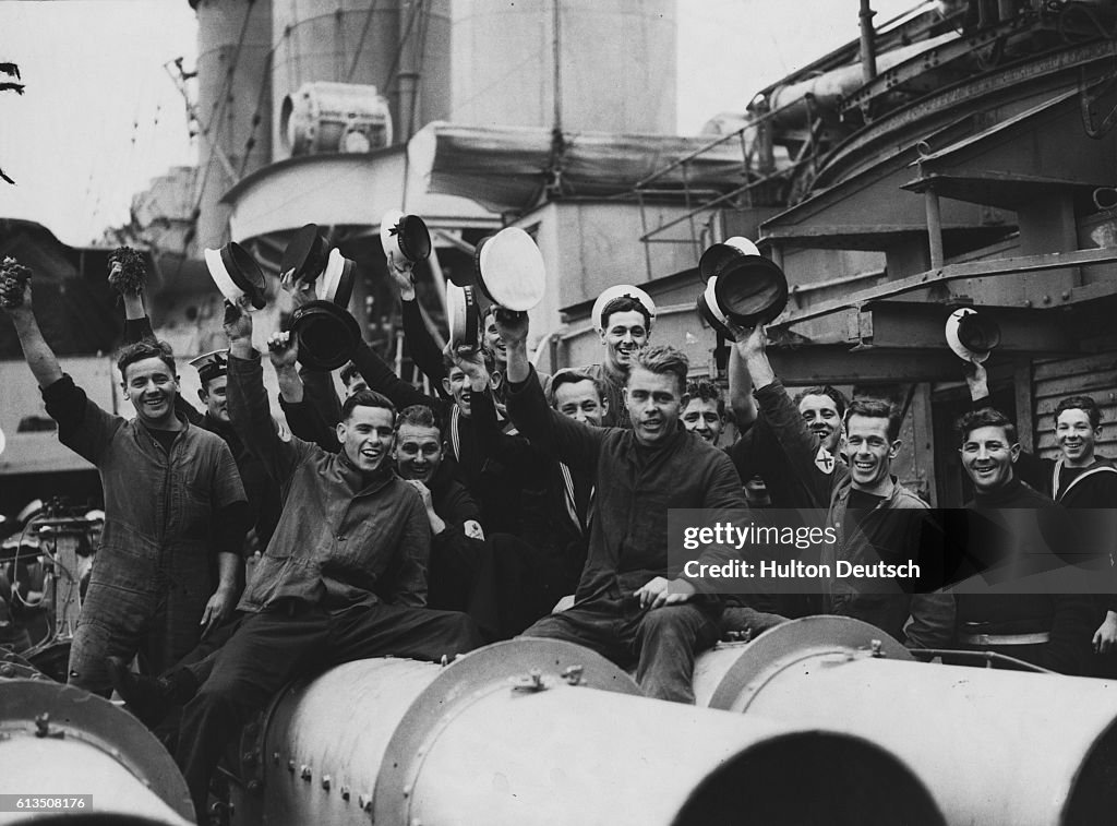 Sailors Cheering on the HMS Dorsetshire