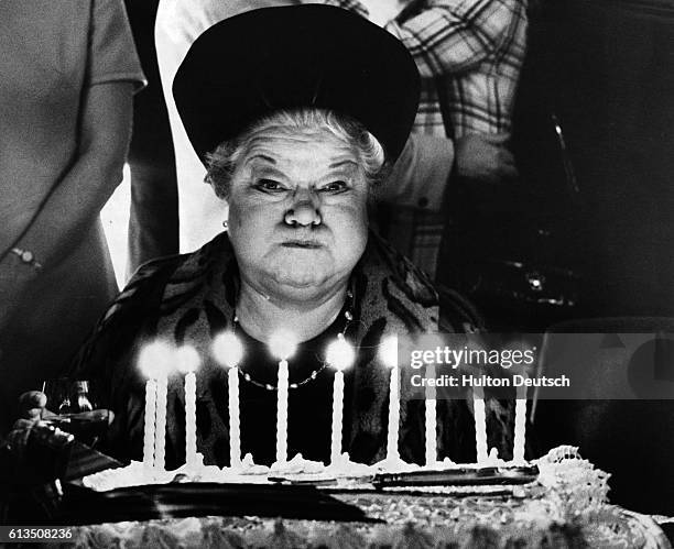 English actress Violet Carson celebrates the 1Oth anniversary of the television soap opera 'Coronation Street' at the Savoy Hotel, London, in 1971.