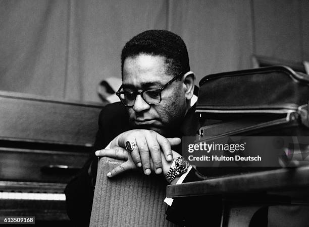 The American jazz trumpeter and bandleader Dizzy Gillespie looking pensive during his 1960 British tour.