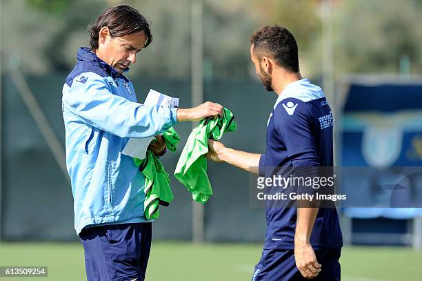 Coach Simone Inzaghi attends an SS Lazio training session on October 7, 2016 in Rome, Italy.