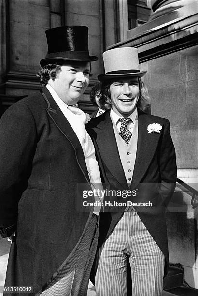 James Hunt and best man Lord Hesketh before the wedding. .