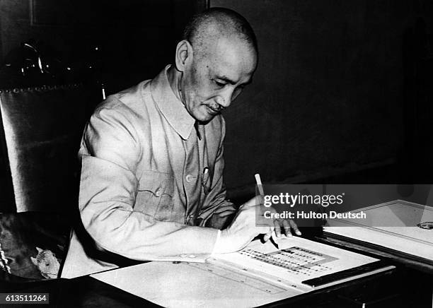 Chiang Kai-Shek Signing United Nations Charter