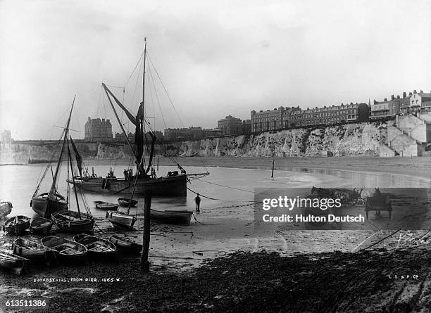 Broadstairs from pier. Broadstairs in Kent, England, possibly around the year 1900.