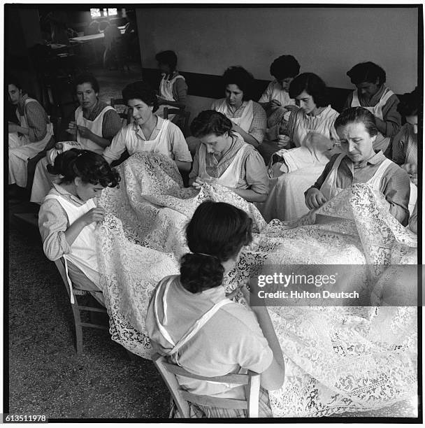 Women making lace on the island of Burano, Italy in 1954.