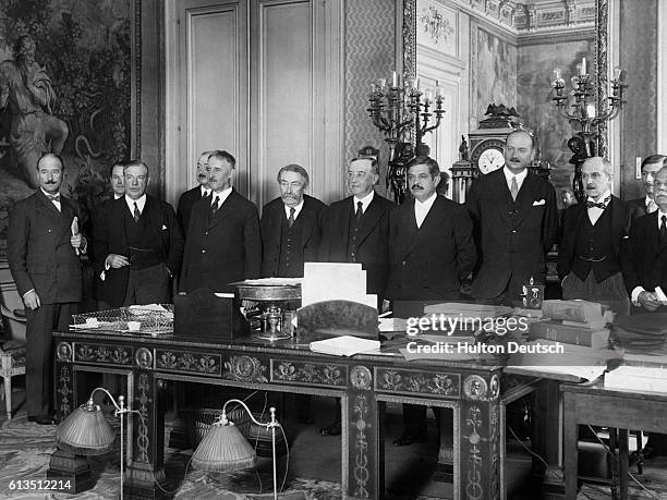 Government official from England, the United States and France meet in Paris for the Anglo-Franco American Conference. L-R: Andre Francois Poncet,...